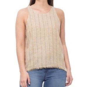 Drew Tan Striped Linen Blend Sleeveless Top Med